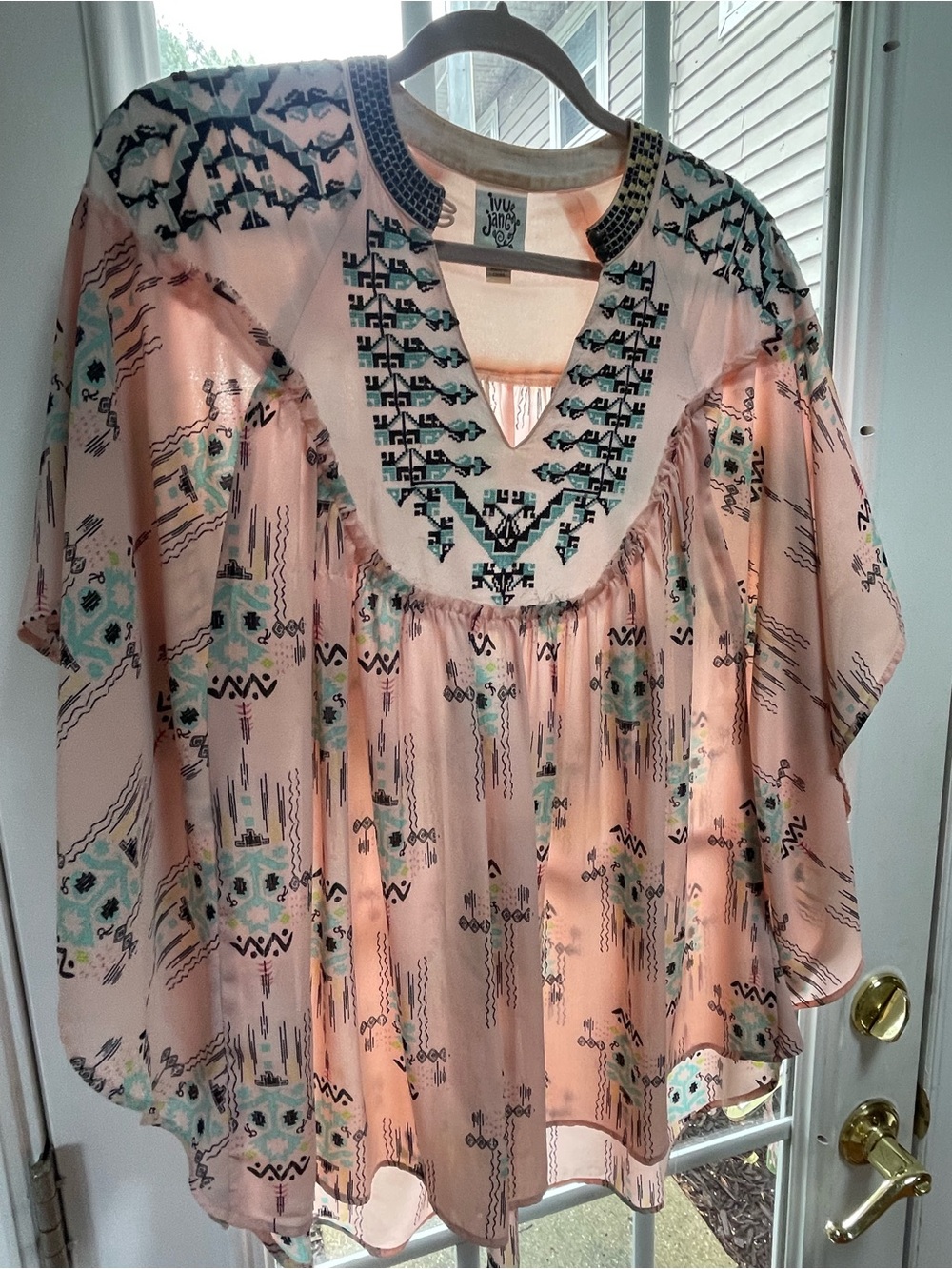 ivy jane Blush Pink Embroidered Navajo Tunic with Teal Accents Small